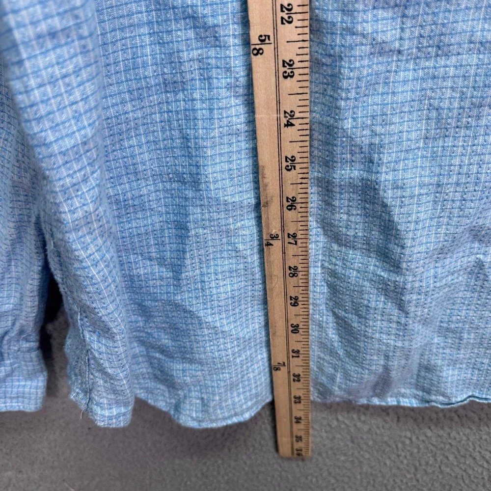 Banana Republic Shirt Men XL Tall Blue Check Camden Fit 100% Linen Button Preppy